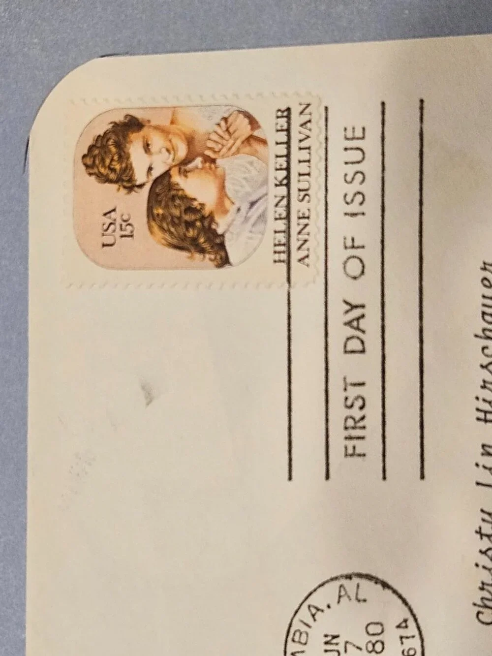 RARE COLLECTIBLE USPS 1ST DAY ISSUE COVER HELEN KELLER BLIND DEAF STAMP ENVELOPE